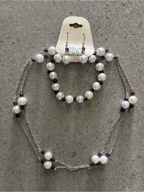 Trisha Waldron Designs VINTAGE necklace bracelet earrings set ES384 purple white